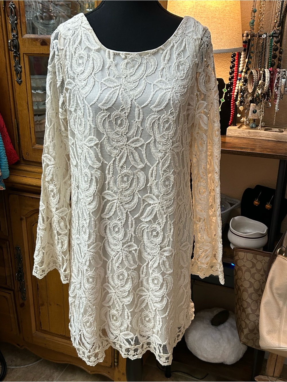 Fire Los Angeles Ivory Lace Long Sleeve Dress